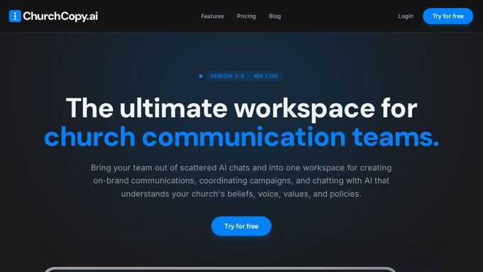 ChurchCopy.ai website homepage built by AXF Creative