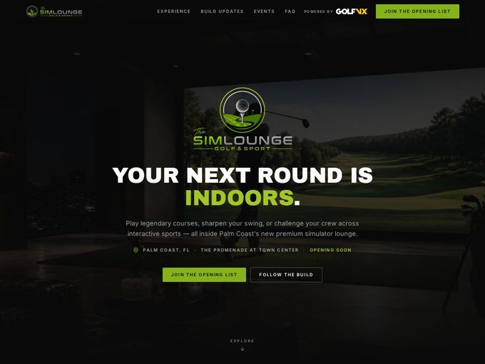 The Sim Lounge website homepage built by AXF Creative